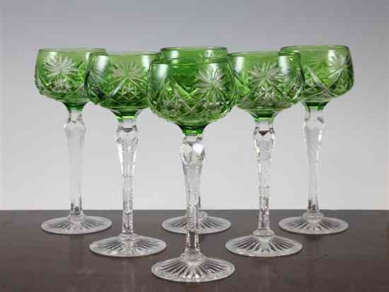 Appraisal: A set of six tall hock glasses first half th