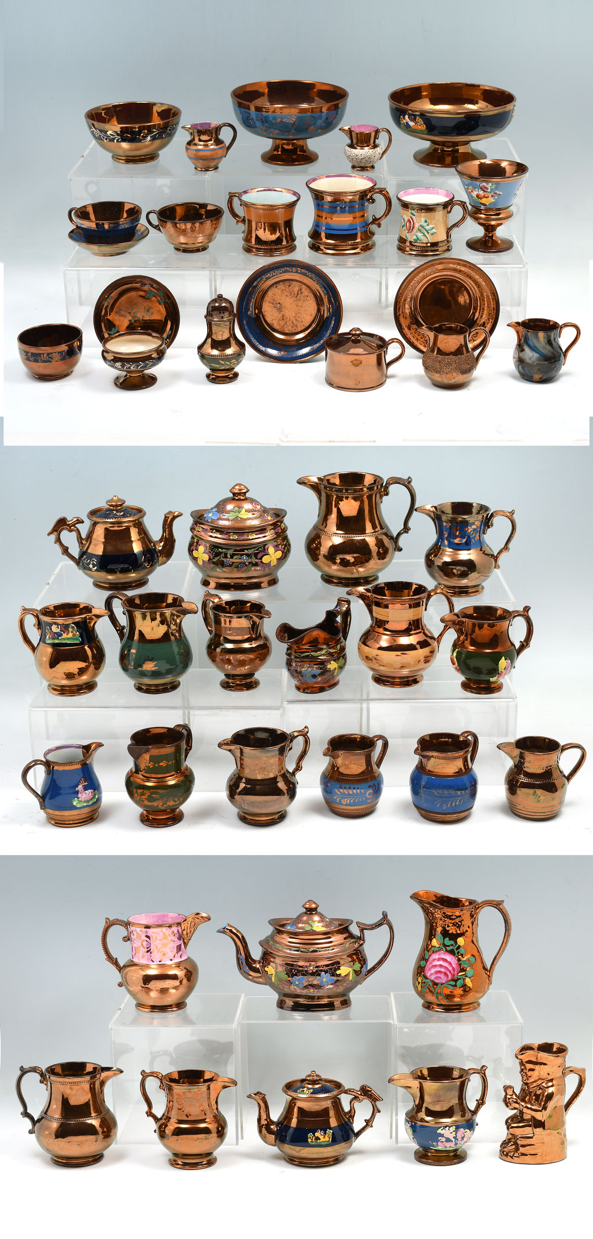 Appraisal: LARGE COLLECTION OF COPPER LUSTERWARE Pc Comprising Pitchers Cups Saucers