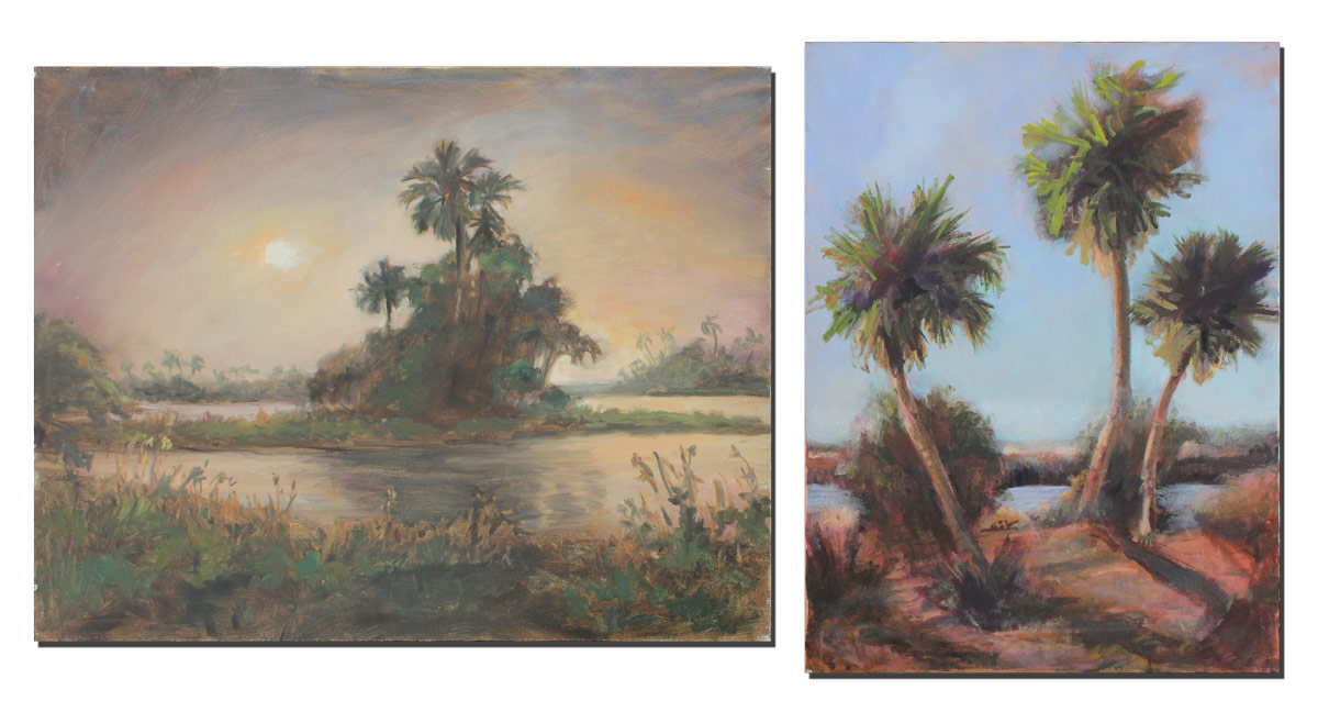 Appraisal: PAIR OF EXCEPTIONAL CONTEMPORARY FLORIDA PAINTINGS Depicts a Swamp Scene