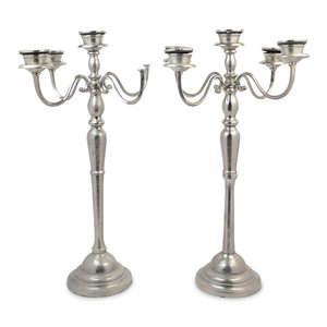 Appraisal: A Large Pair of Silver-Plate Five-Light Candelabra th Century Height