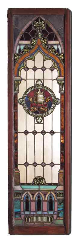 Appraisal: LARGE HERALDIC STAINED GLASS PANEL Multi colored panels and differing