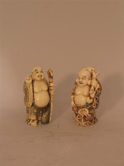 Appraisal: Pair of Carved Ivory Buddhas Japanese H in