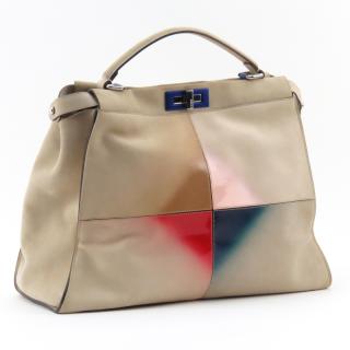 Appraisal: Fendi Large Multi-Color Peekaboo Tote Tan Suede with Multicolor Marquetry