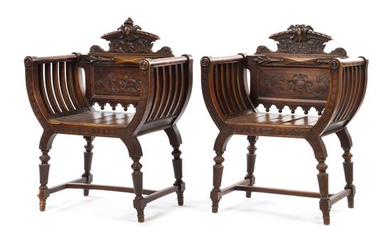 Appraisal: Sale Lot A Pair of Italian Walnut Savonarola Chairs th