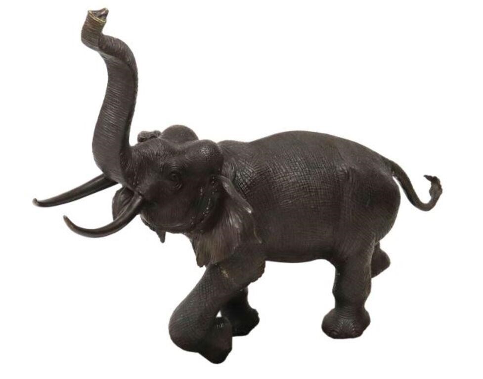 Appraisal: Large patinated bronze wildlife sculpture Walking Elephant with trunk up