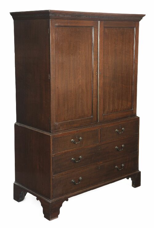 Appraisal: A George III mahogany linen press the moulded Greek key