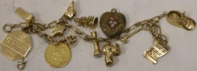 Appraisal: KT GOLD CHARM BRACELET WITH VARIOUS CHARMSINCLUDING A WHISTLE SHOES