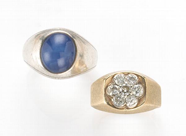 Appraisal: A star sapphire and k white gold gent's ring together