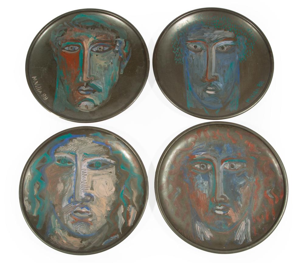 Appraisal: Four Mario Villa Nicaraguan New Orleans - Polychrome Pottery Face