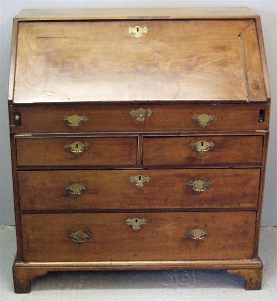 Appraisal: George II mahogany bureau interior with drawers pigeon holes and