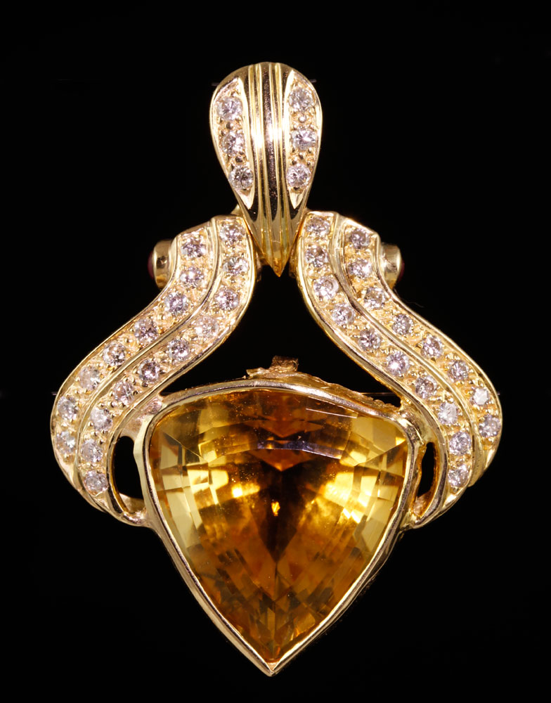 Appraisal: A - K Gold Diamond and Citrine Pendant K gold