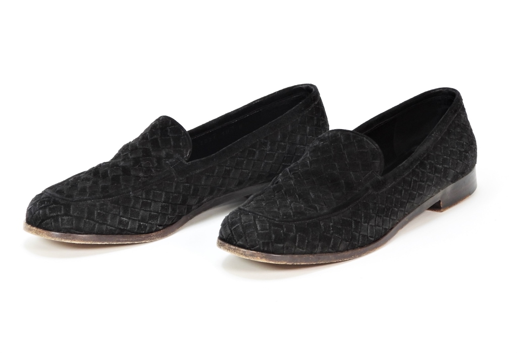 Appraisal: BOTTEGA VENETA BLACK SUEDE LOAFERS SIZE Black suede basket weave