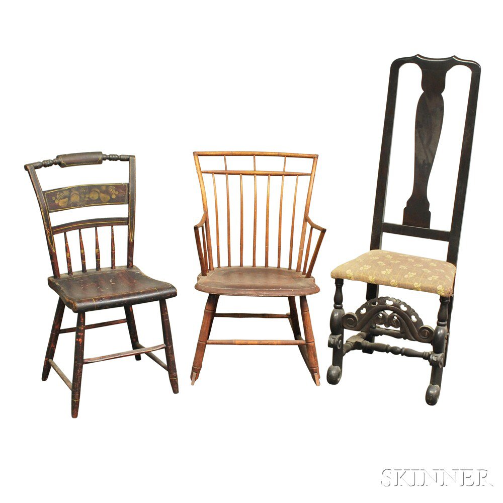 Appraisal: Three Country Chairs a birdcage Windsor armed rocking chair a