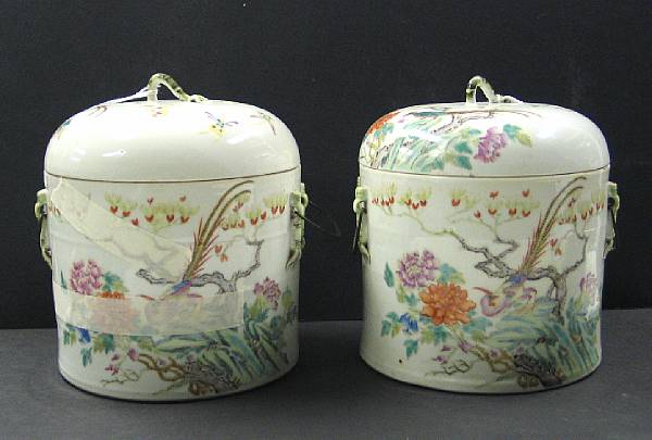 Appraisal: A pair of famille rose enameled porcelain covered food boxes