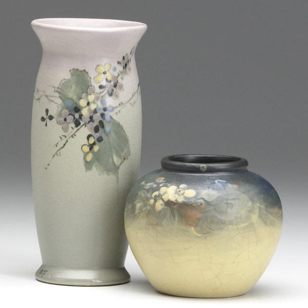 Appraisal: WELLER Hudson two vases painted with blooming branches by Sarah