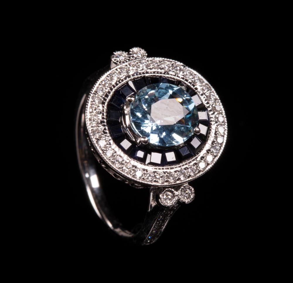 Appraisal: kt White Gold Aquamarine Sapphire and Diamond Ring center prong-set