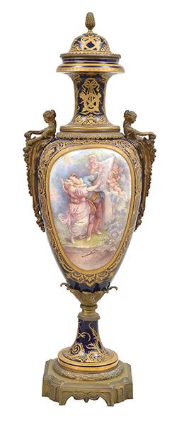 Appraisal: A MONUMENTAL SEVRES STYLE GILT METAL MOUNTED PORCELAIN FLOOR VASE