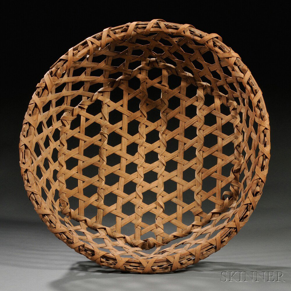 Appraisal: Large Woven Splint Cheese Basket America th century round rim