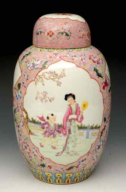 Appraisal: A CHINESE REPUBLIC OVOID VASE and cover painted with panels