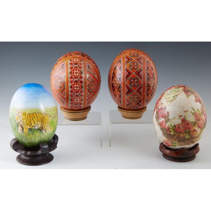 Appraisal: Group of Four Ostrich Eggs th c two of Ukrainian