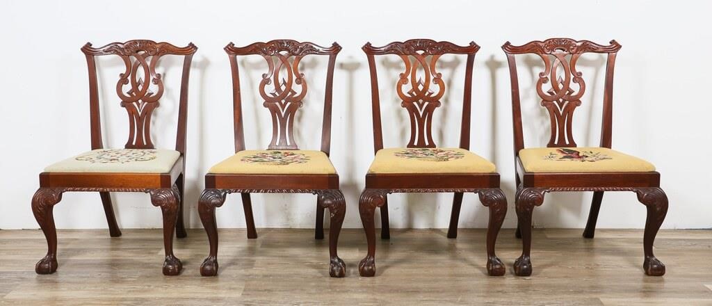 Appraisal: Four Colonial Williamsburg Chippendale style chairs - Mahogany needlepoint seating