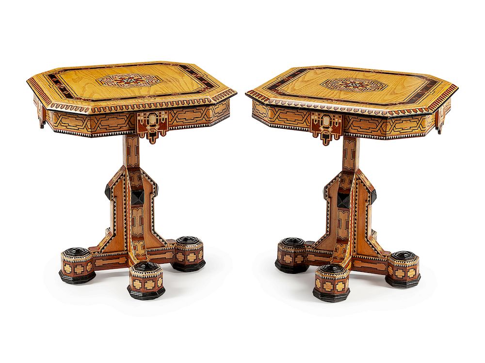 Appraisal: A Pair of Iberian Mother-of-Pearl and Bone Inlaid Octagonal Tables