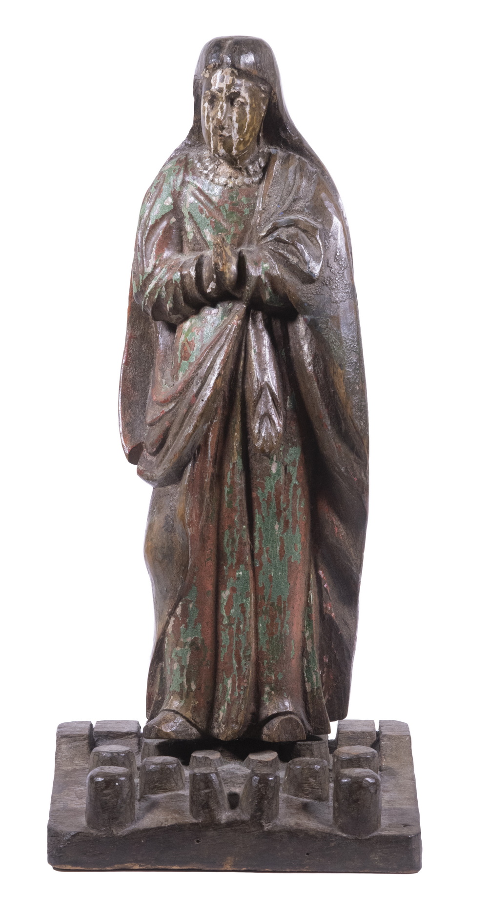 Appraisal: TH C SPANISH COLONIAL SANTOS Standing Female Saint Praying carved