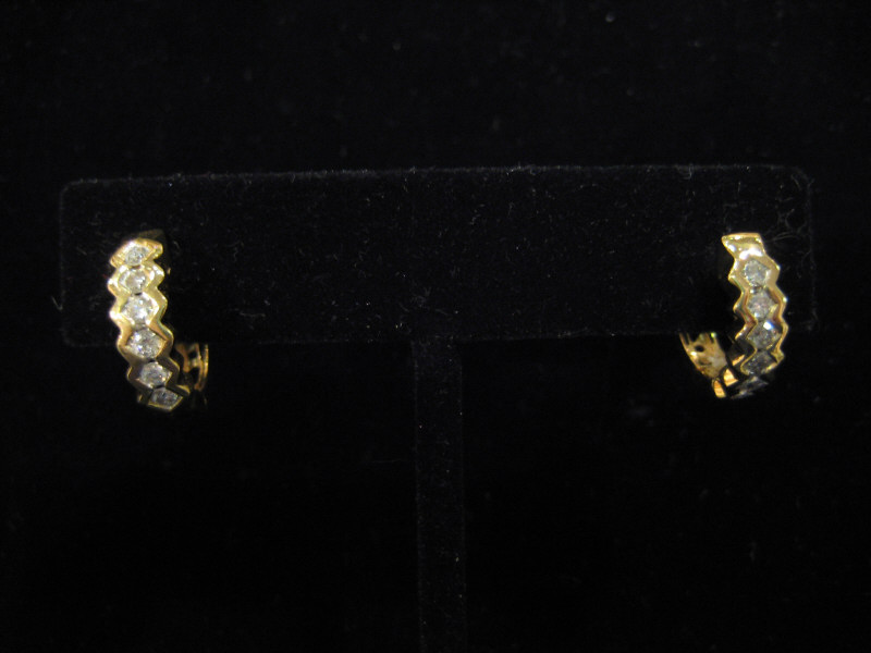 Appraisal: DIAMOND HOOP EARRINGS k yellow gold hoop earrings set with