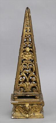 Appraisal: ITALIAN BAROQUE-STYLE CARVED GILTWOOD OBELISK The pierced sides carved with