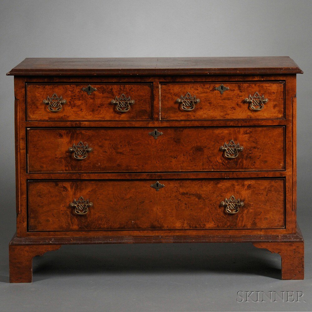 Appraisal: George III-style Burl Yewwood-veneer Chest of Drawers th century the