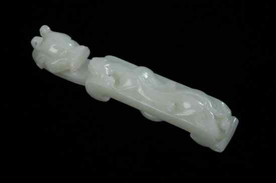 Appraisal: CHINESE LIGHT CELADON JADE DRAGON BELT HOCK - in long