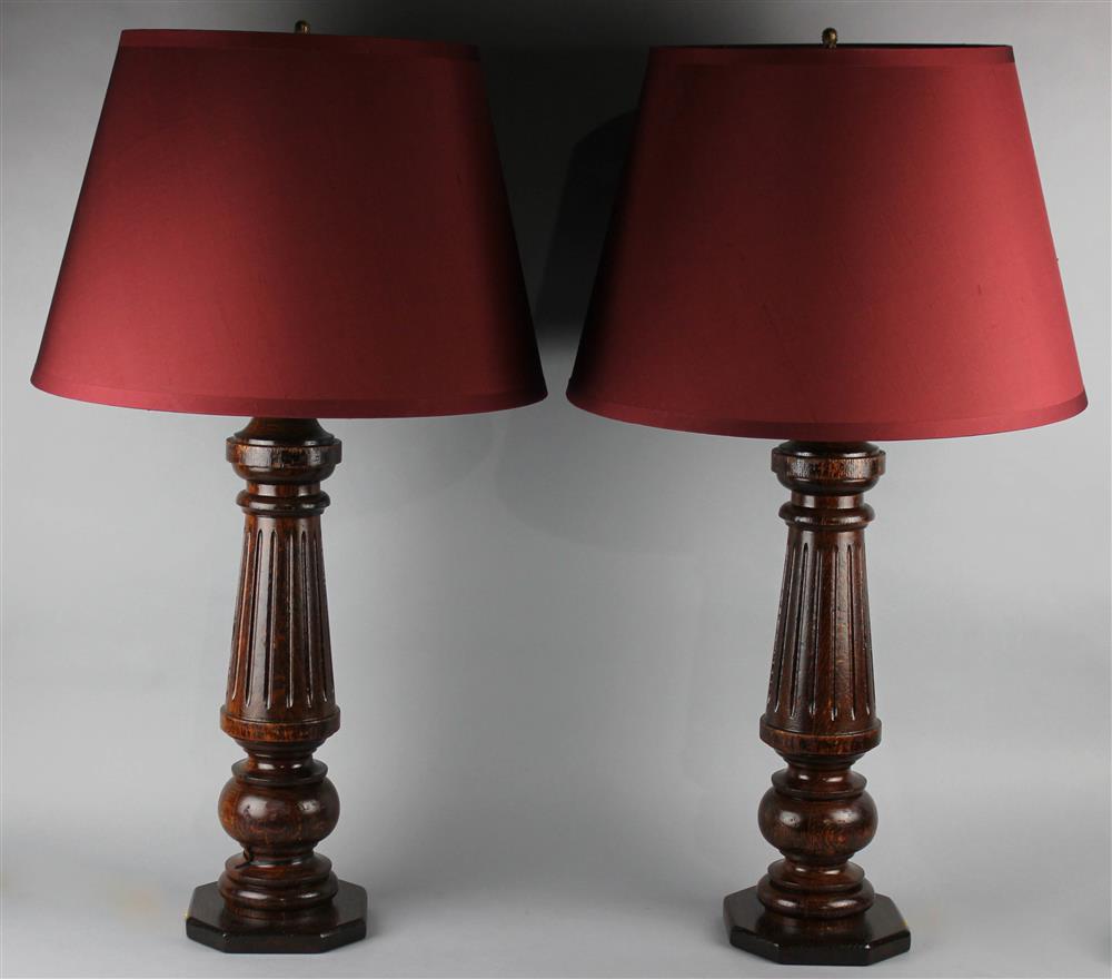 Appraisal: PAIR OF WOODEN FLUTED COLUMN TABLE LAMPS of turned and