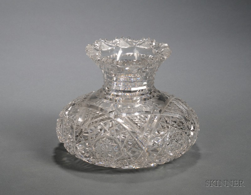 Appraisal: Colorless Cut Glass Squat-form Vase ht in