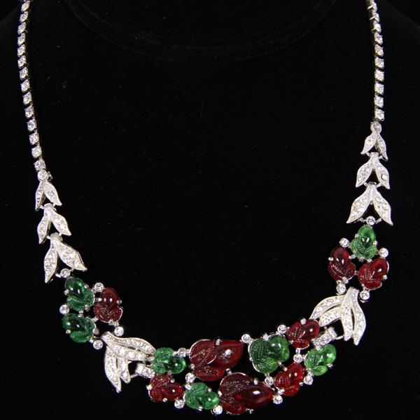 Appraisal: Coro Red and Green Fruit Salad Clear crystal rhinestone Necklace