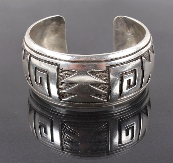 Appraisal: Navajo Sterling Silver Engraved Bracelet Up for your consideration in