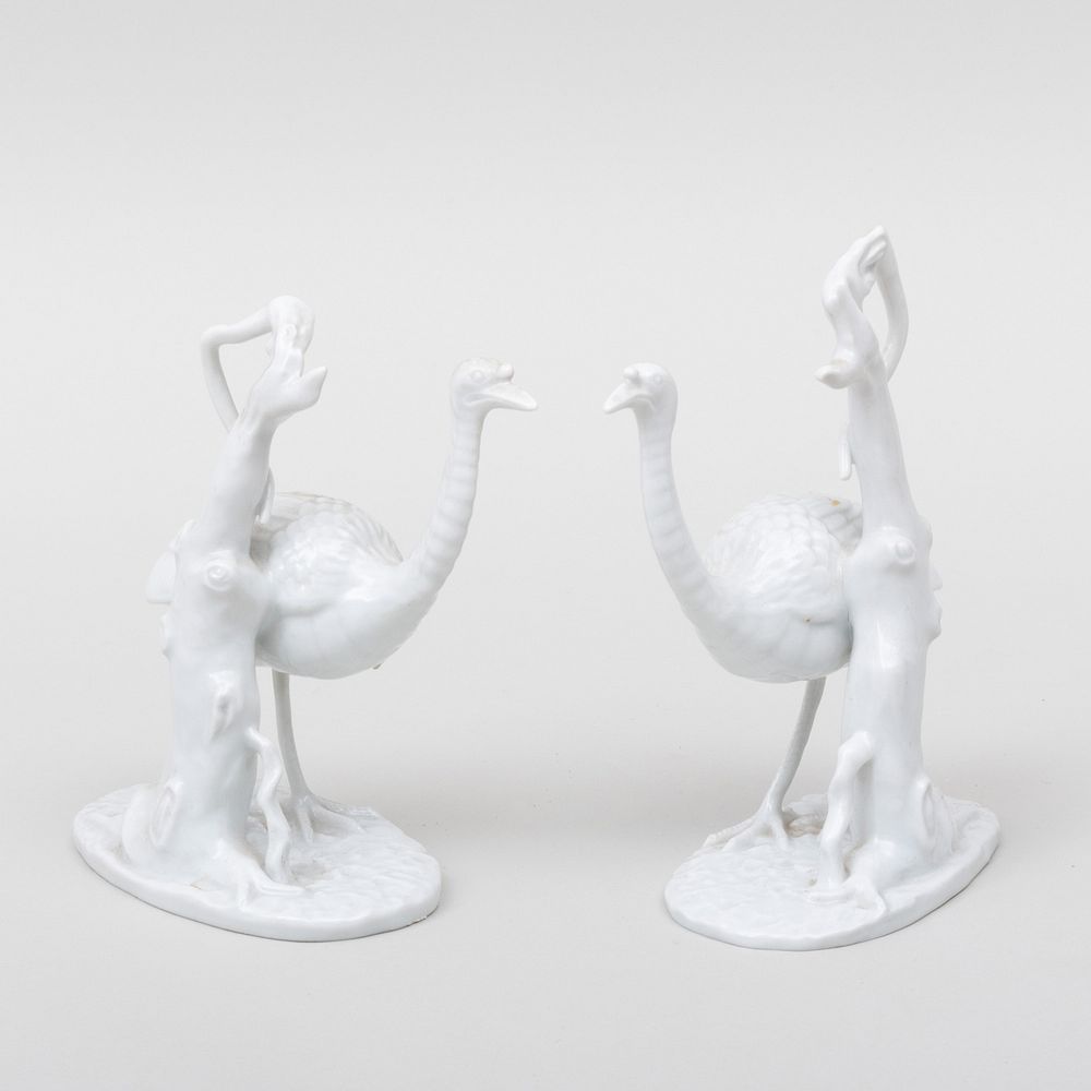 Appraisal: Pair of Continental White Glazed Porcelain Models of Emus in