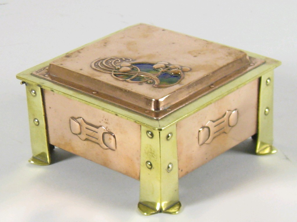 Appraisal: An Arts and Crafts copper and brass Box in square