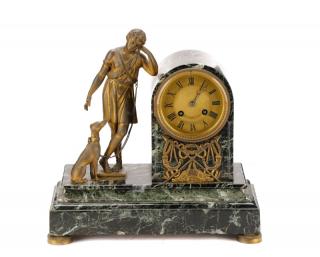 Appraisal: French Bronze Marble Figural Mantel Clock French th century A