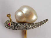 Appraisal: A fine Victorian gold diamond and natural pearl pin designed