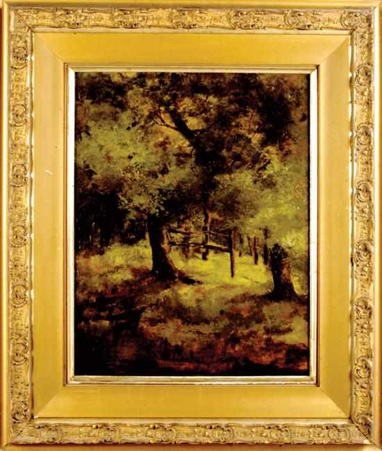 Appraisal: American school th century SUNLIT LANDSCAPE oil on canvas framed