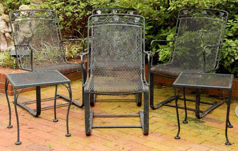 Appraisal: Vintage Wrought Iron Patio Set pieces including spring chairs and