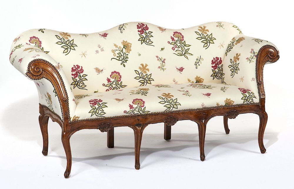 Appraisal: Italian rococo style walnut settee Italian rococo style walnut settee