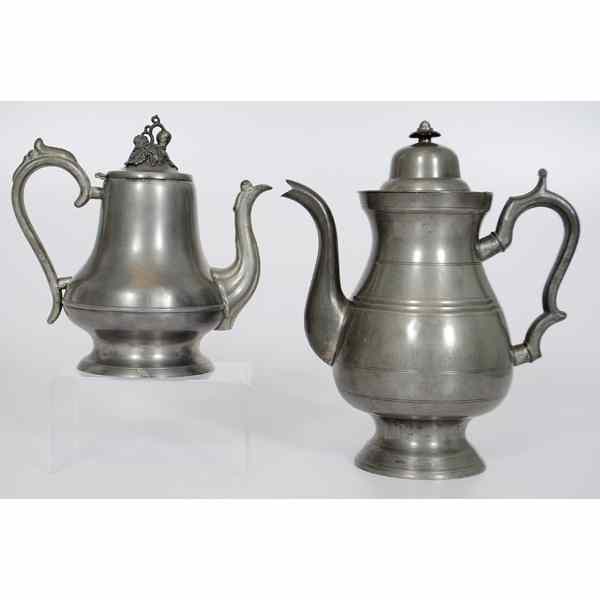 Appraisal: Porter Pewter Coffee Pots American Maine th century Two pewter