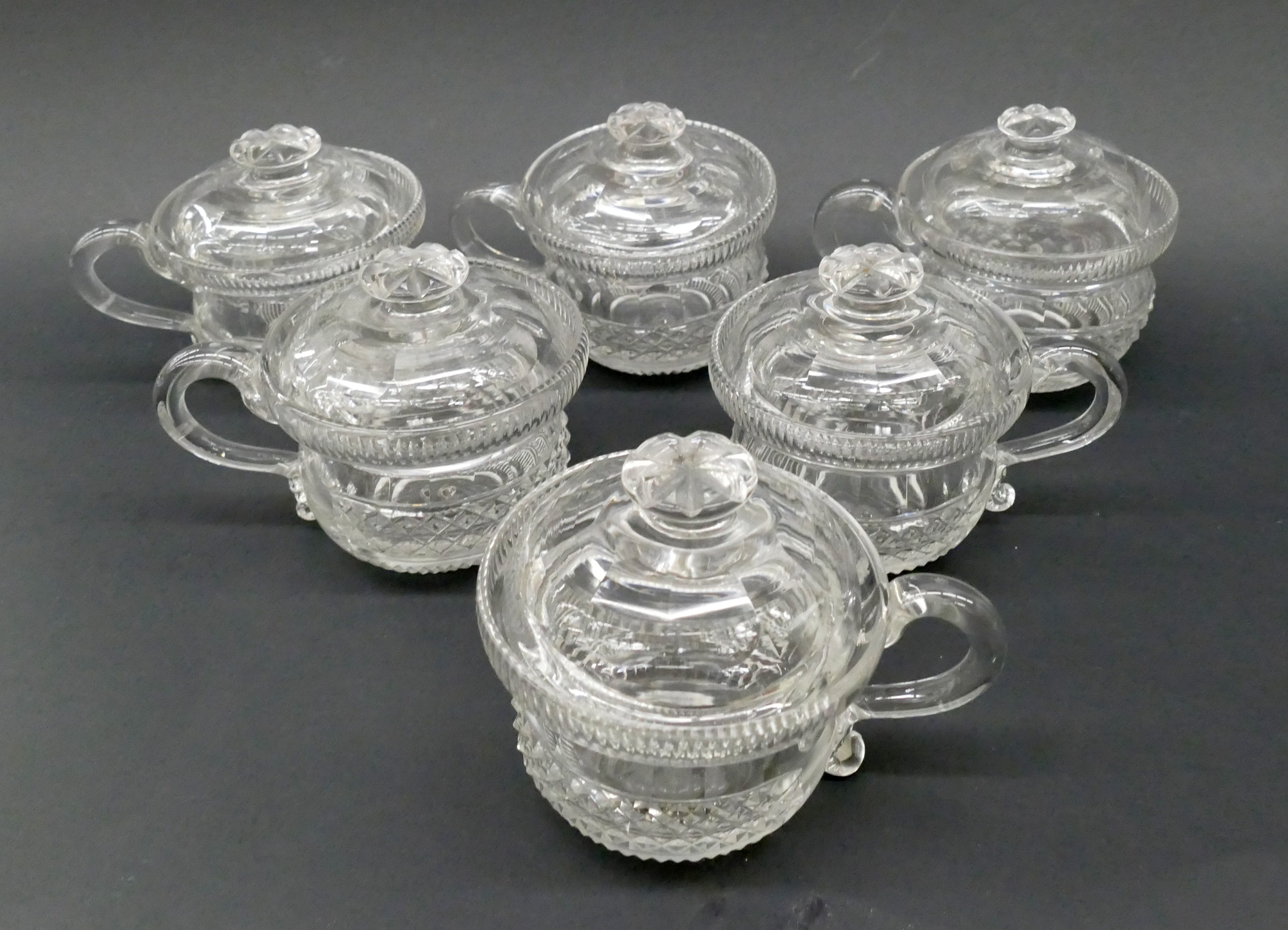 Appraisal: pc Set Georgian Cut Crystal Lidded Custard Cups c Panel