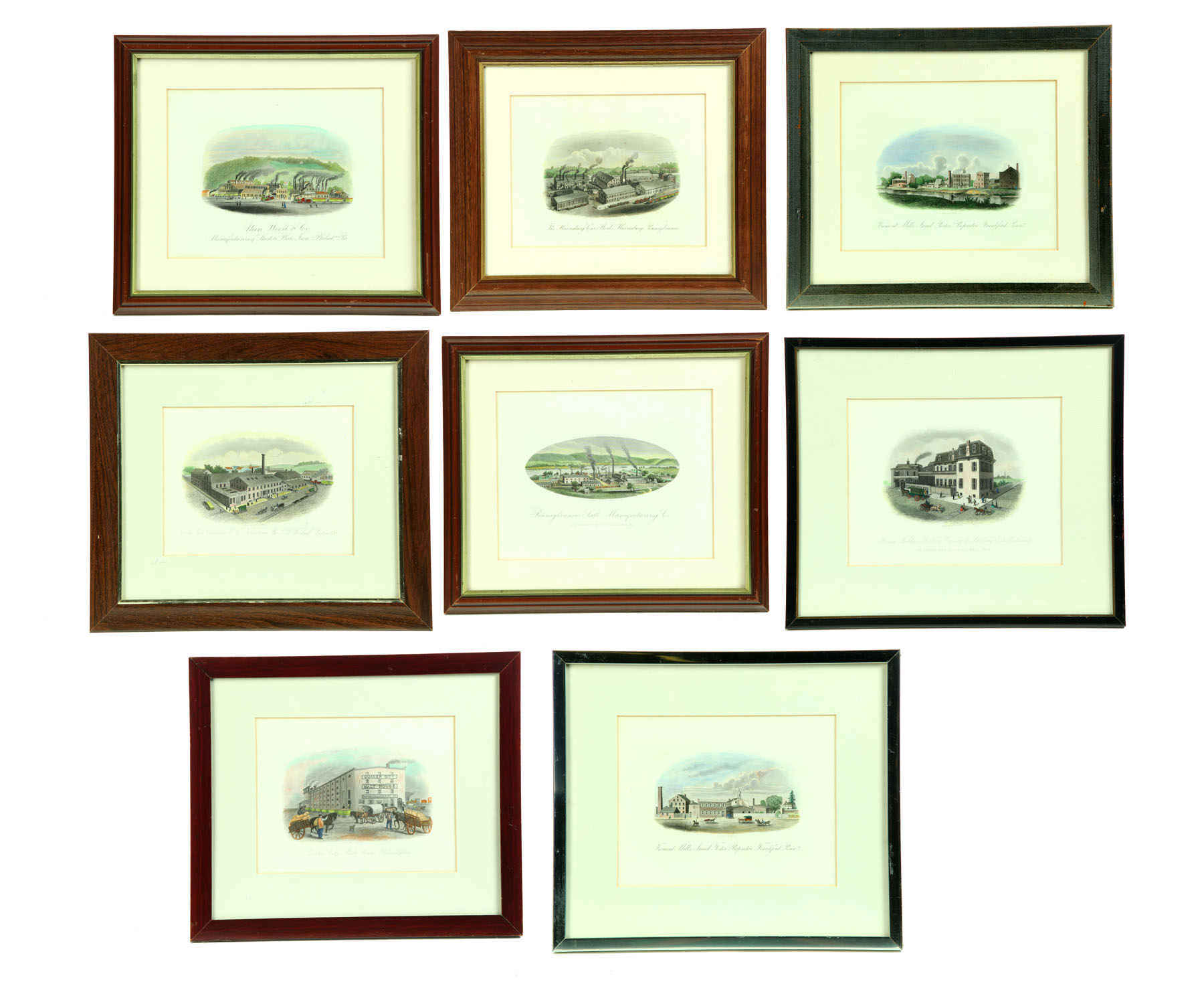 Appraisal: EIGHT HANDCOLORED ENGRAVINGS American nd half- th century Pennsylvania industrial