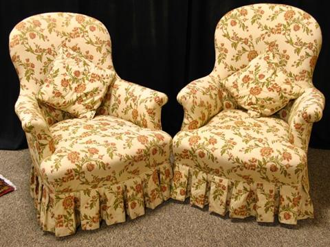 Appraisal: PAIR OF VICTORIAN UPHOLSTERED ARMCHAIR Mid th century the rounded