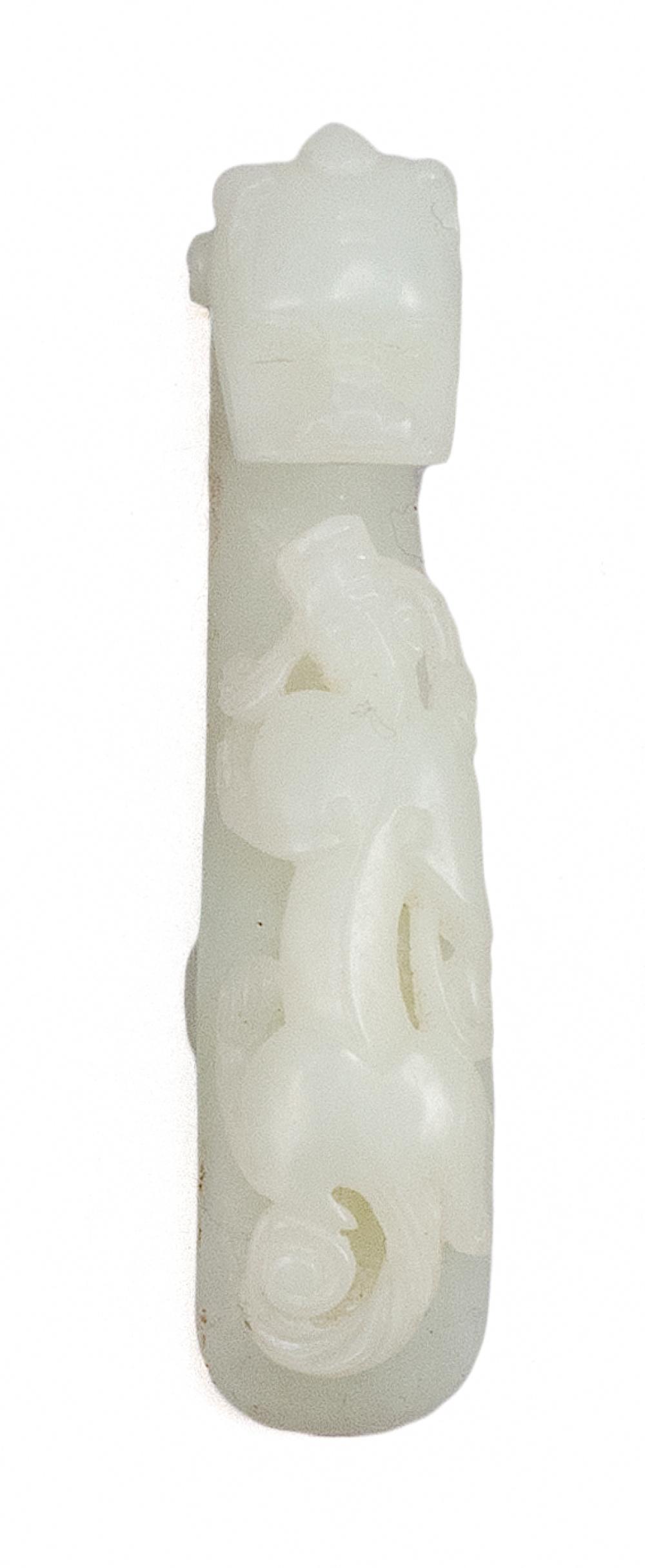 Appraisal: CHINESE CARVED WHITE JADE GIRDLE HOOK LENGTH CHINESE CARVED WHITE