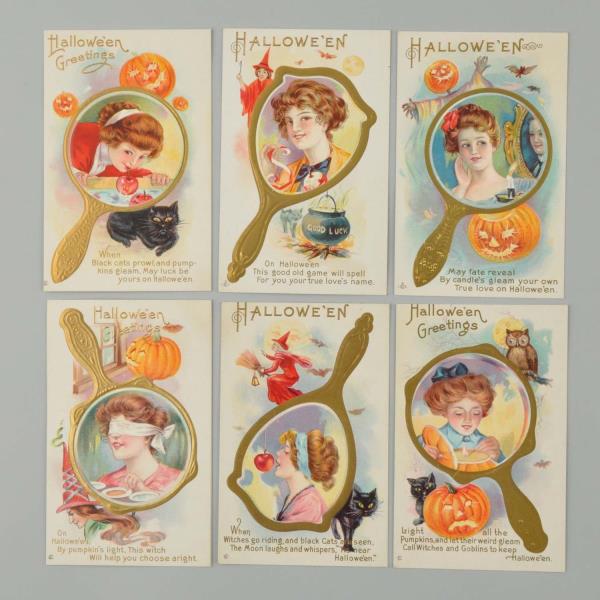 Appraisal: Stecher Mirror Series Halloween Postcard Set This set of six