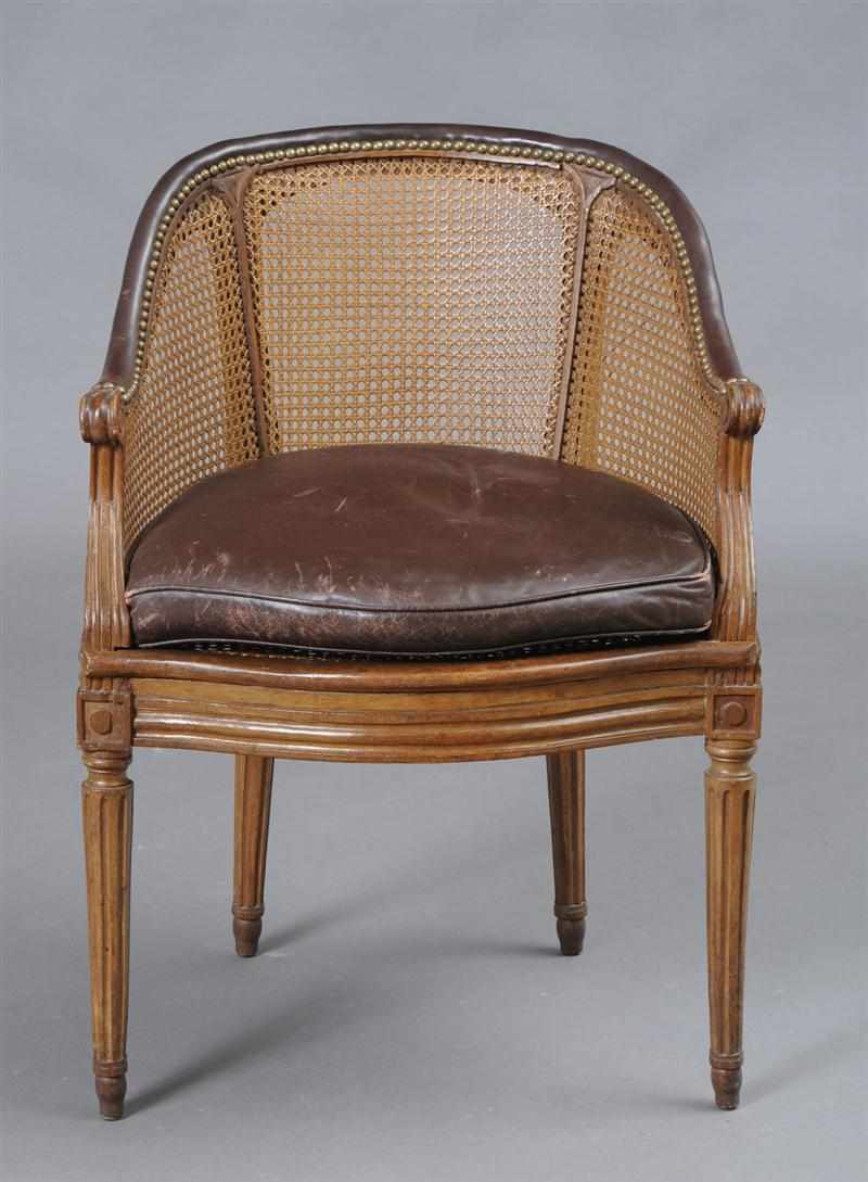 Appraisal: LOUIS XVI CARVED BEECHWOOD TUB-BACK BERG RE DE BUREAU With