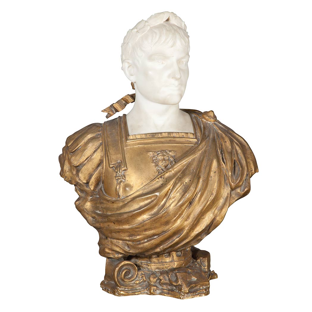 Appraisal: Italian White Marble and Bronze Bust of Augustus Caesar Inscribed